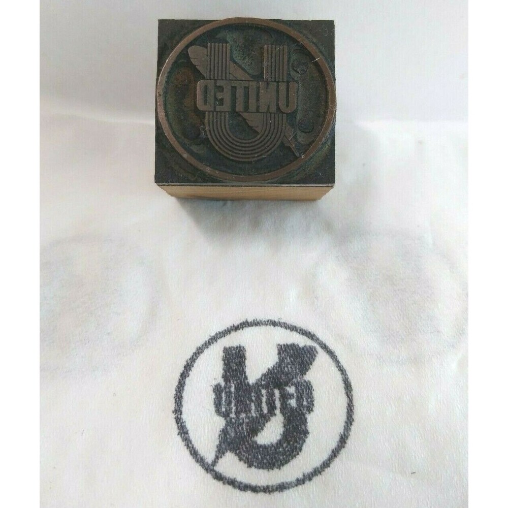 United Letterpress Printer Block Ink Stamp Vintage Wood Metal Atlantic City NJ